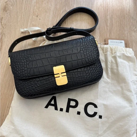 NWT APC Grace Baguette Bag in Black Croc Leather - Picture 1 of 6